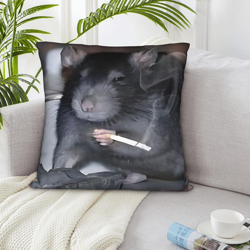 Pc Funny Smoking Rat Meme Throw Pillow Cover D DoubleSided Print Soft Polyester Cushion Case for Home Sofa Bedroom Car Decor
