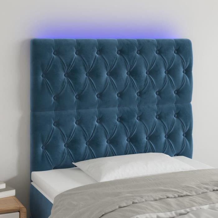 3122800 vidaXL LED Headboard Dark Blue 90x7x118-128 Cm Velvet