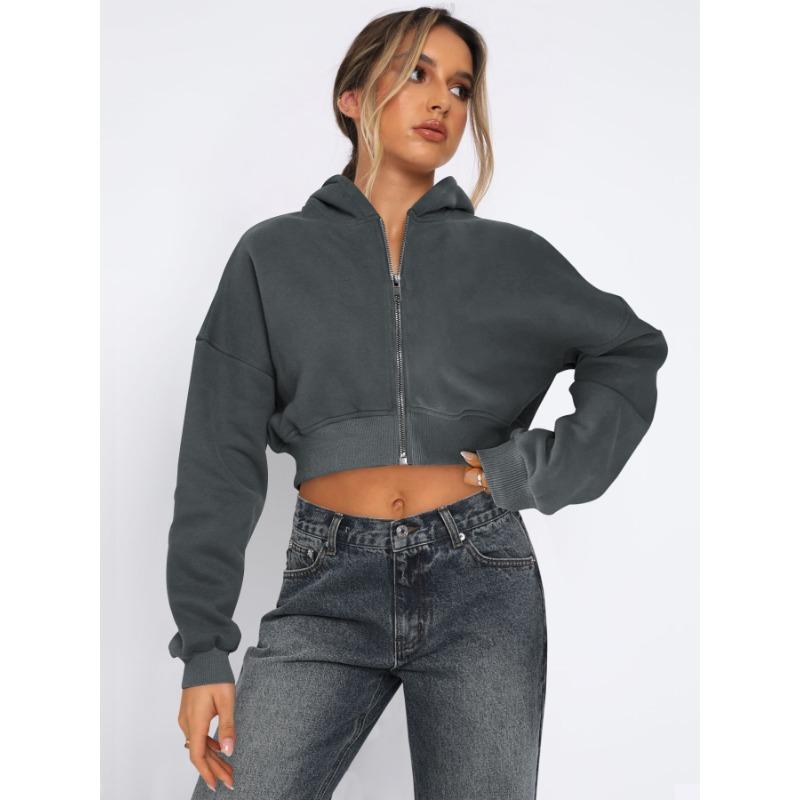 New street European and American style long-sleeved blouse zipper cardigan, temperament all-match hooded sweater casual jacket women