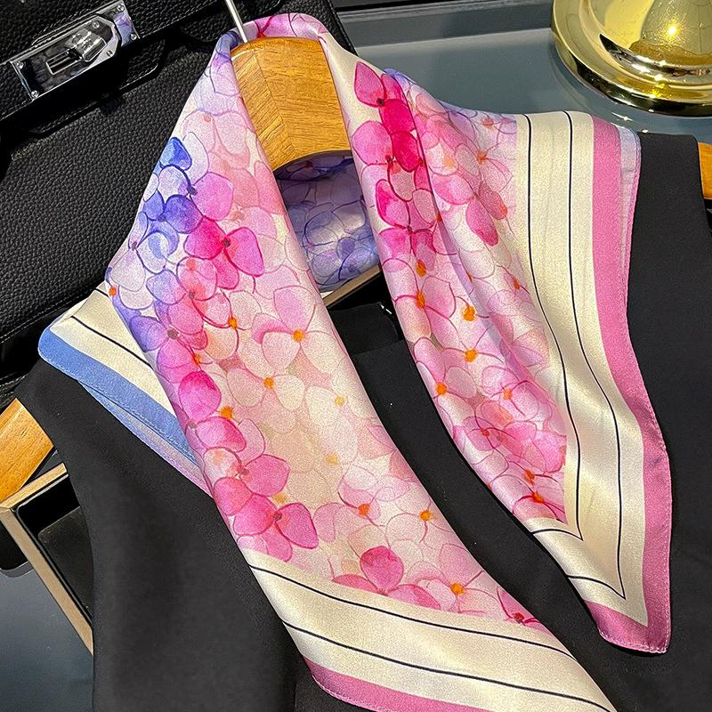 New 100% Natural Real Silk Scarf Women Bandana Square Scarves Wrap Kerchief Mulberry Spring Fashion Luxury High Quality Hijab