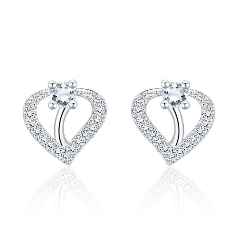 Sweet Love Heart Sparkle Peach Heart Student Earrings Girl Earrings Hundred with Girlfriends