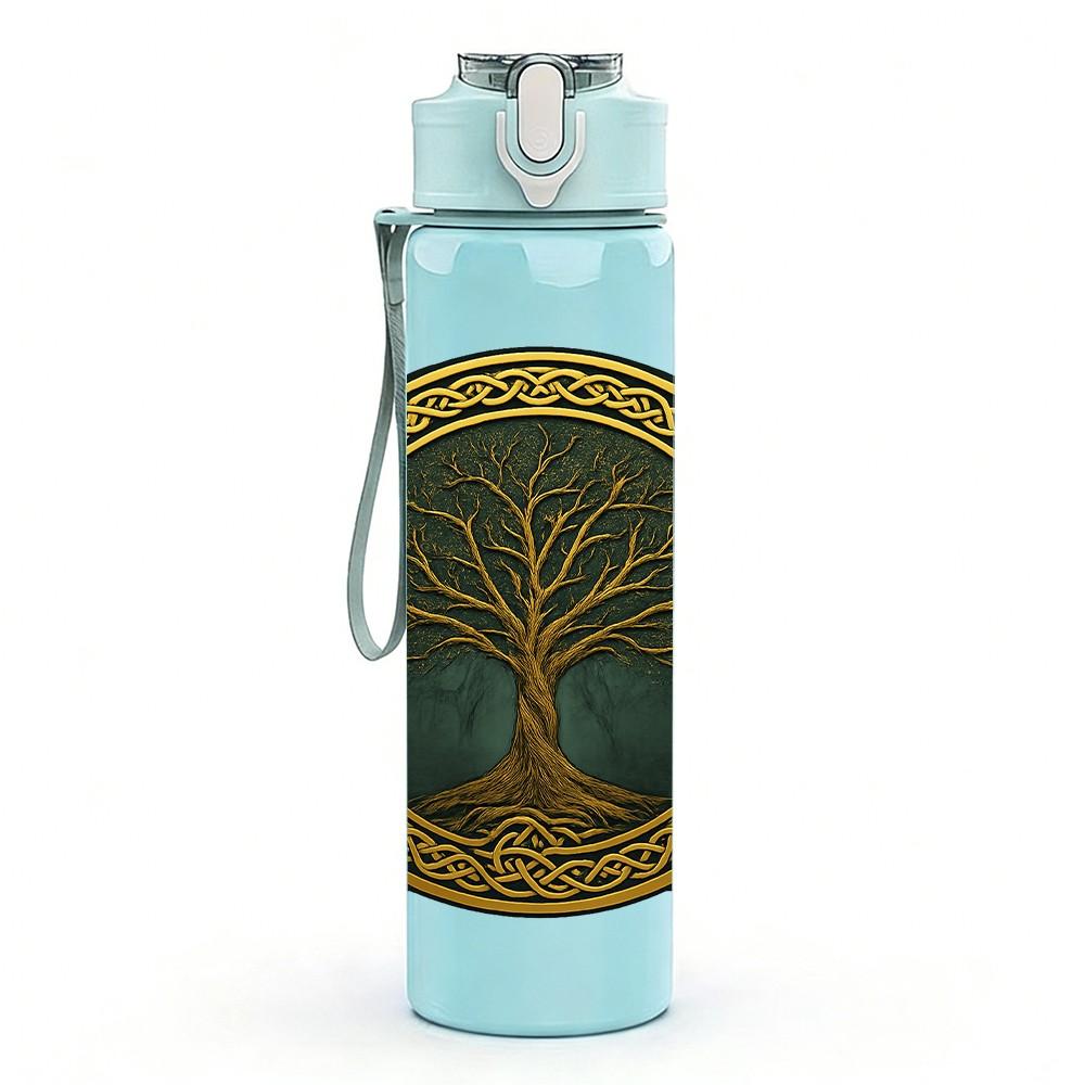1PC Round Tree Of Life Ornament 750ml Color Plastic Sports Water Bottle Leakproof Flip Straw Lid For Sports Office Home Use