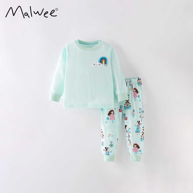 Malwee Girl Long Sleeves Homewear Fall and Winter New Arrival Girl Cartoon Print Top Pants Kids Pure Cotton Suit