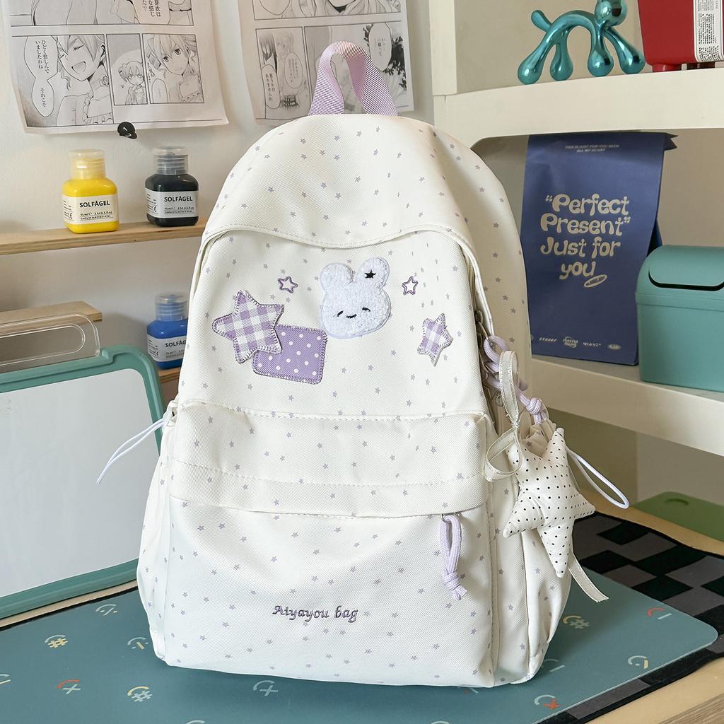 Schoolbag Summer Casual Style Cartoon Rabbit Polka Dot Sweet Girl Backpack Fresh Primary School Schoolbag Women Large Capacity Backpack