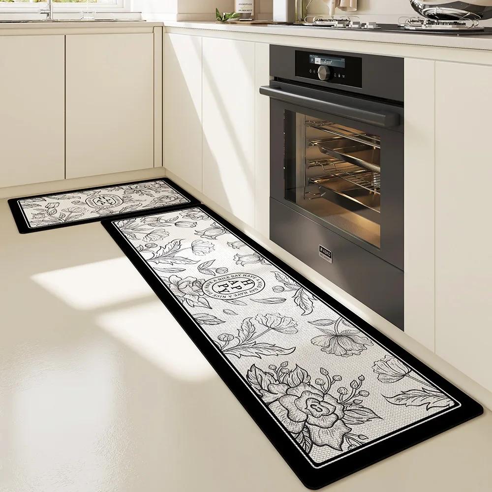 Cartoon PU Thickened Leather Kitchen Mat Anti-fatigue Foot Mat Anti-oil and Waterproof Floor Protection Mat Non-slip Kitchen Rug 45x75cm