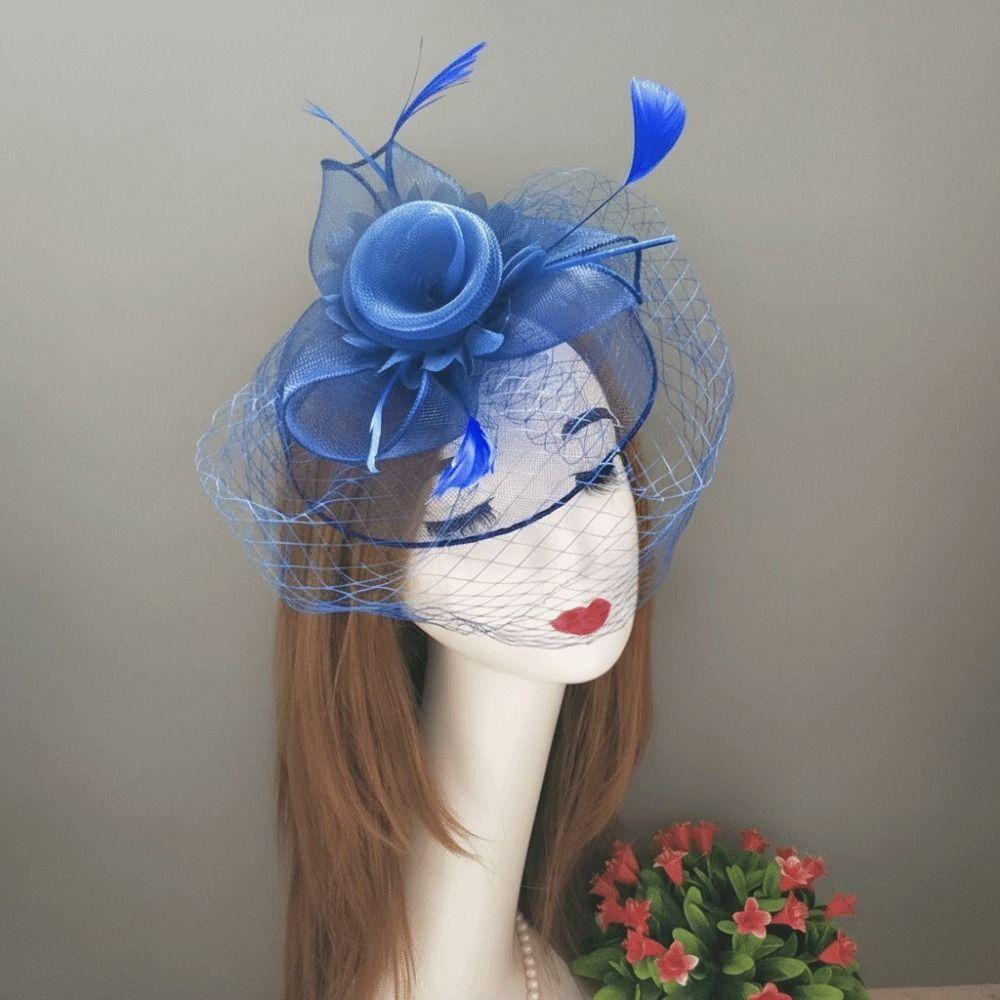 Bride Headdress Vintage Style Fascinator Hat Feather Mesh Sweet Bow Veil Hat Exquisite Elegant Fancy Flower Headband Tea Party