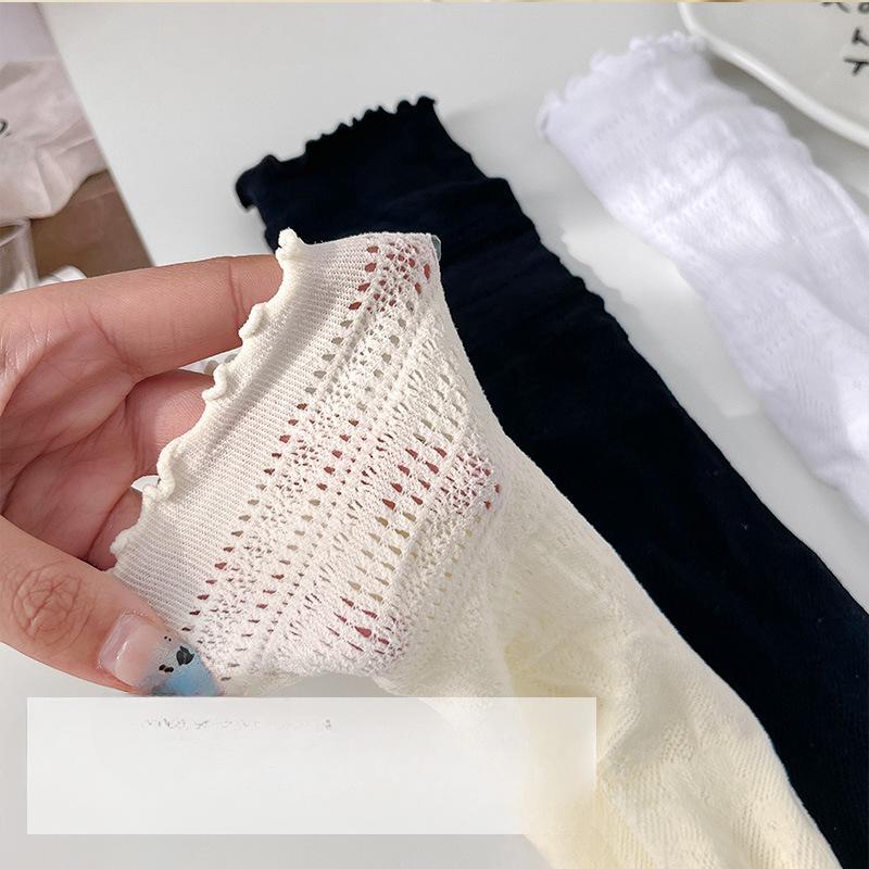 Women's Summer Ultra-thin Lace White Pile Socks with Mesh, Breathable and Sweat-absorbent Sweet Ballet Wind Stockings