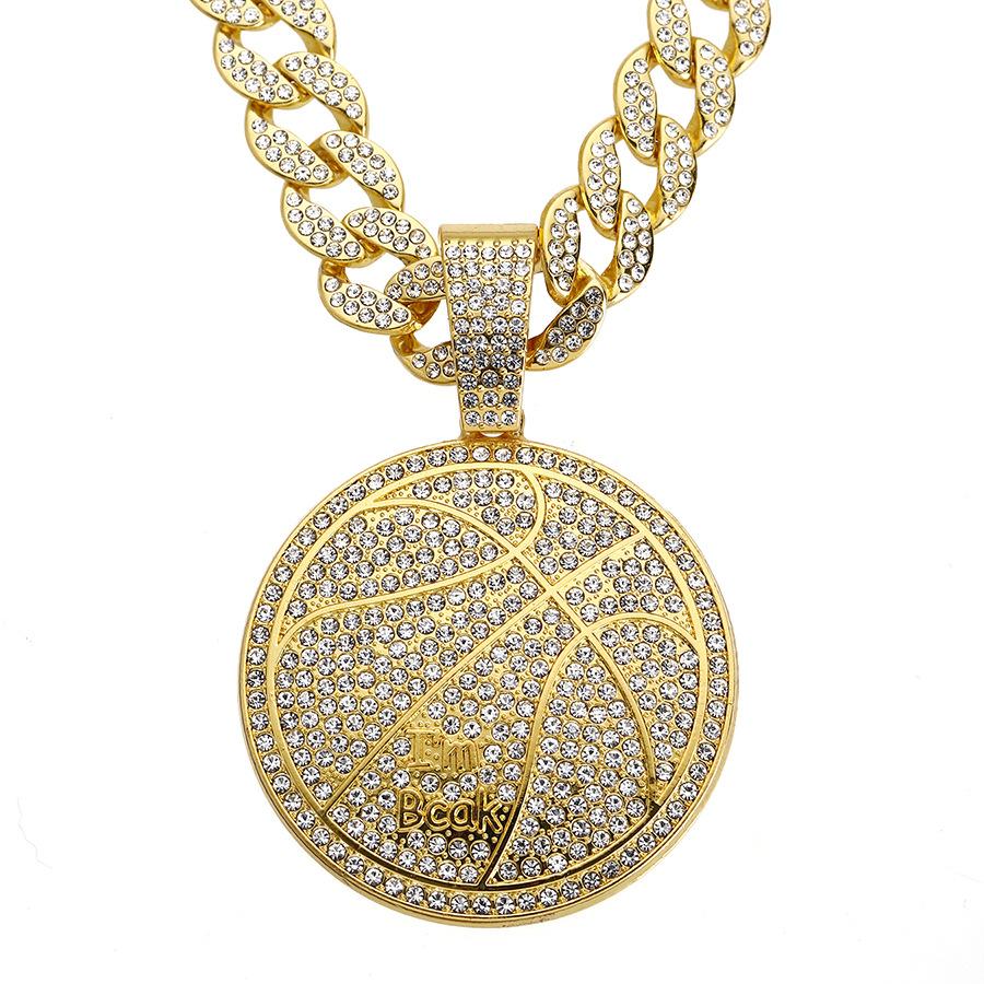 Hip Hop Alloy Letter Imbcak Pendant Necklace for Men, Street Cuban Chain Adorned with Diamonds, Basketball Necklace