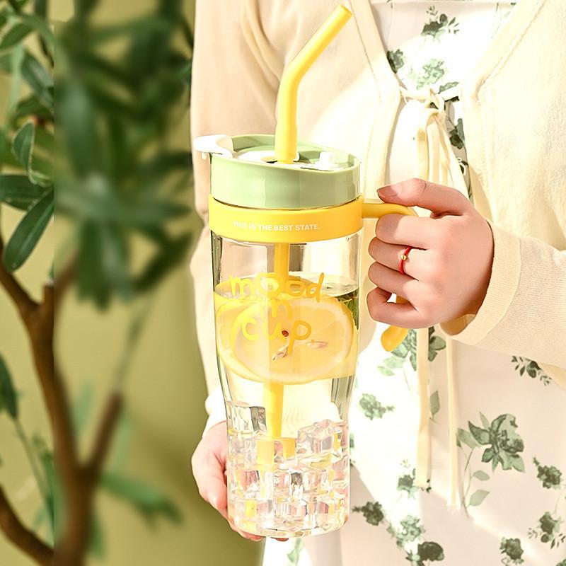 Plastic Water Bottle 1200ml Large Capacity With Transparent Straw For Sports And Travel Use