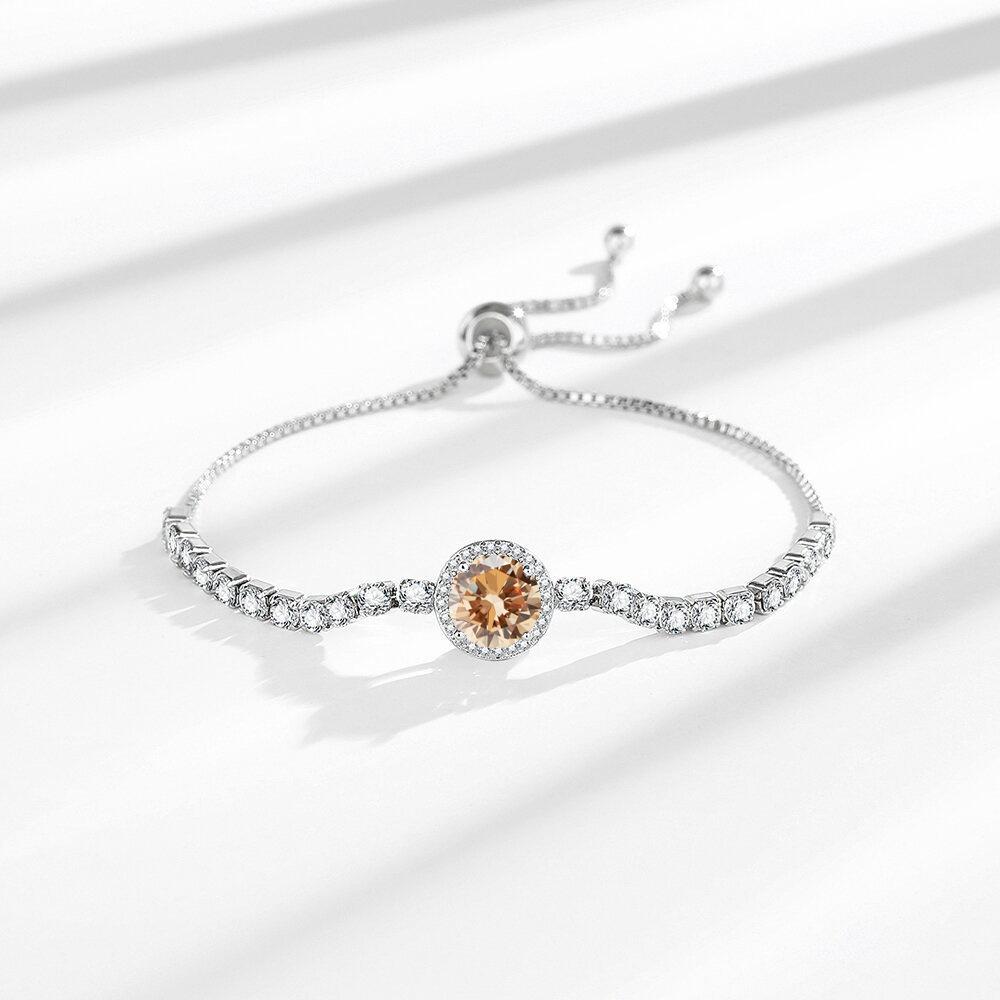 French Romantic 925 Silver Pull-Up 2 Carat Round Bag Zircon Imitation Moissanite Ladies Bracelet Wedding Jewelry