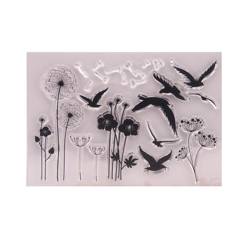 Buy Bird Dandelion Flower Transparent Clear Silicone Stamp for Seal DIY ...