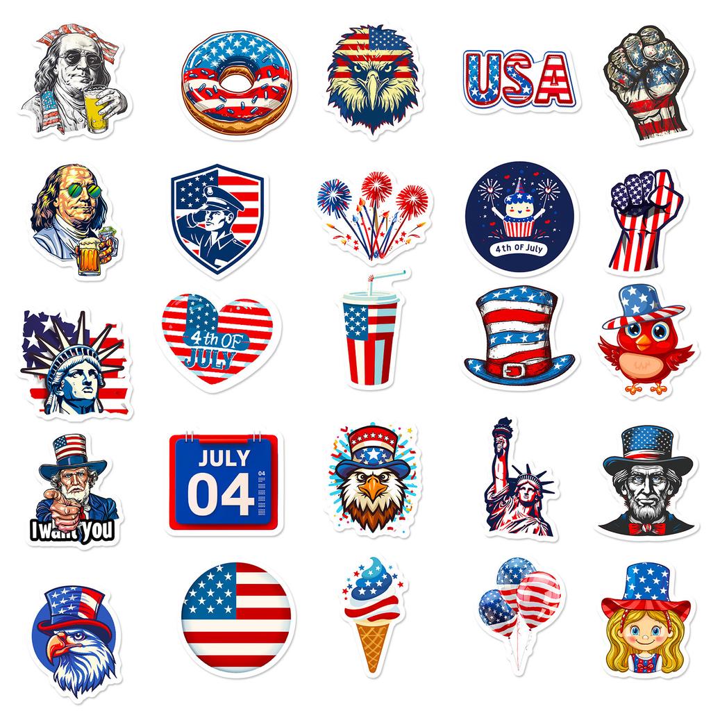 50 Unabhängigkeitstag Aufkleber Amerikanische Festival Feier Doodle Aufkleber DIY Koffer Laptop Aufkleber