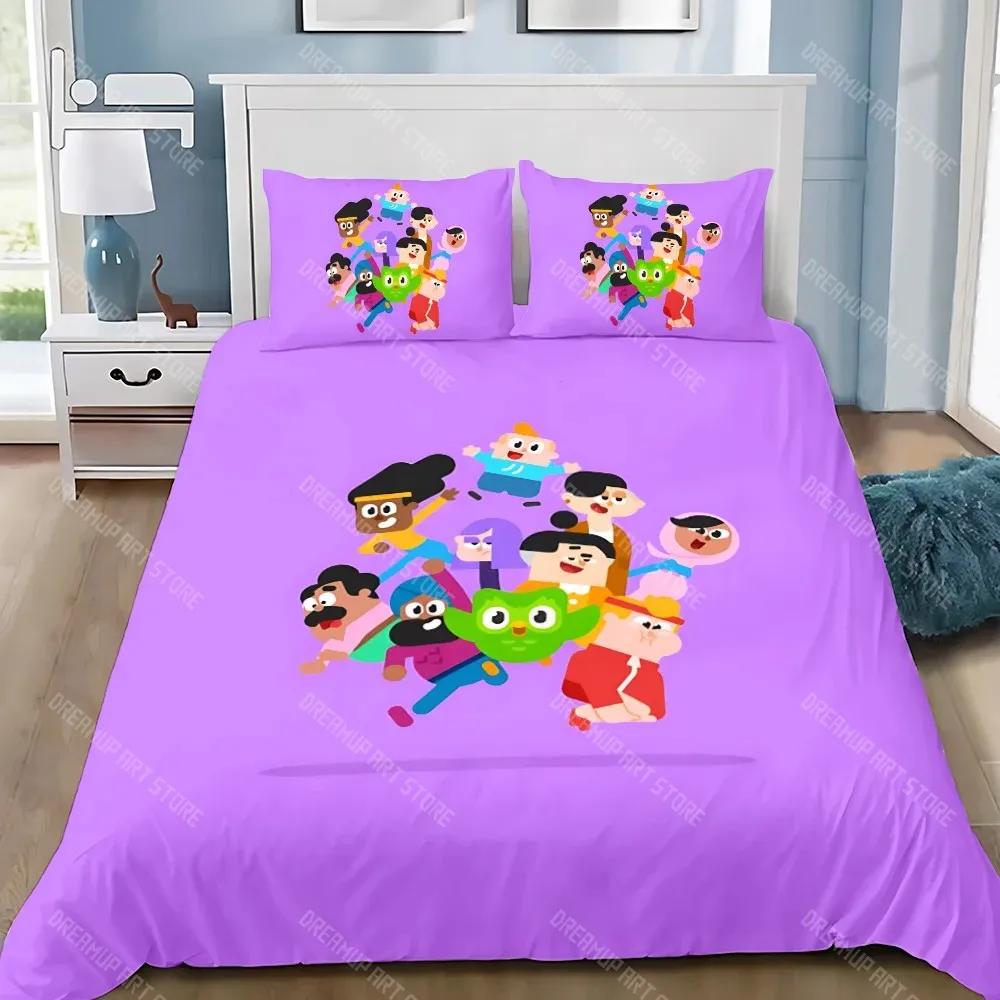 Duvet Cover Pillowcase Bedding Set Cute Cartoon Duolingos Adult Boy Girl Bedroom Decoration Children Gift Single Double Large