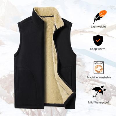 Men Winter Casual Sleeveless Jacket Stand Collar Warm Fleece Lining Waistcoat Pockets Zipper Placket Vest Coat