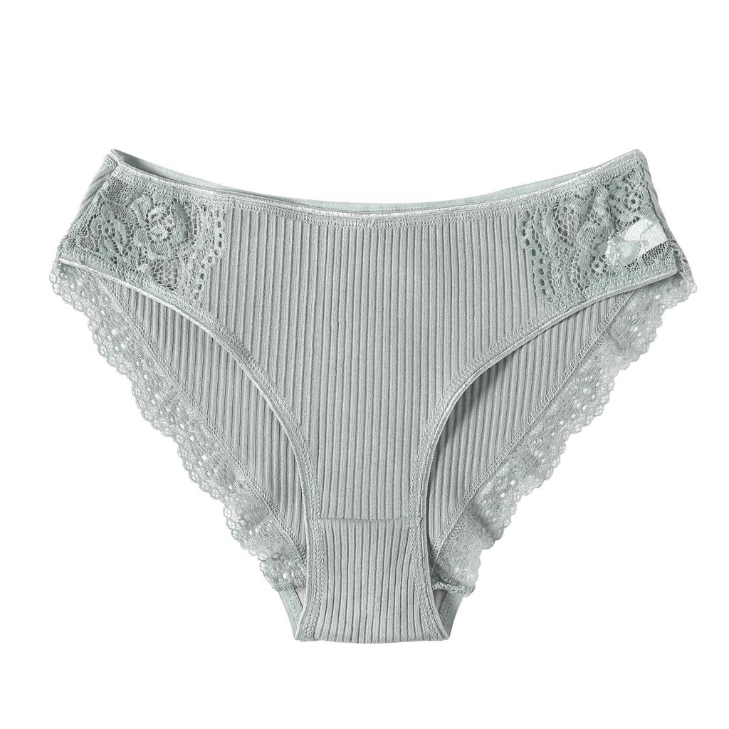 Einfarbige Damenunterwäsche aus Baumwolle mit Spitzenkanten und mittlerer Taille, dreieckige Hose, sexy Slips, Damenhöschen