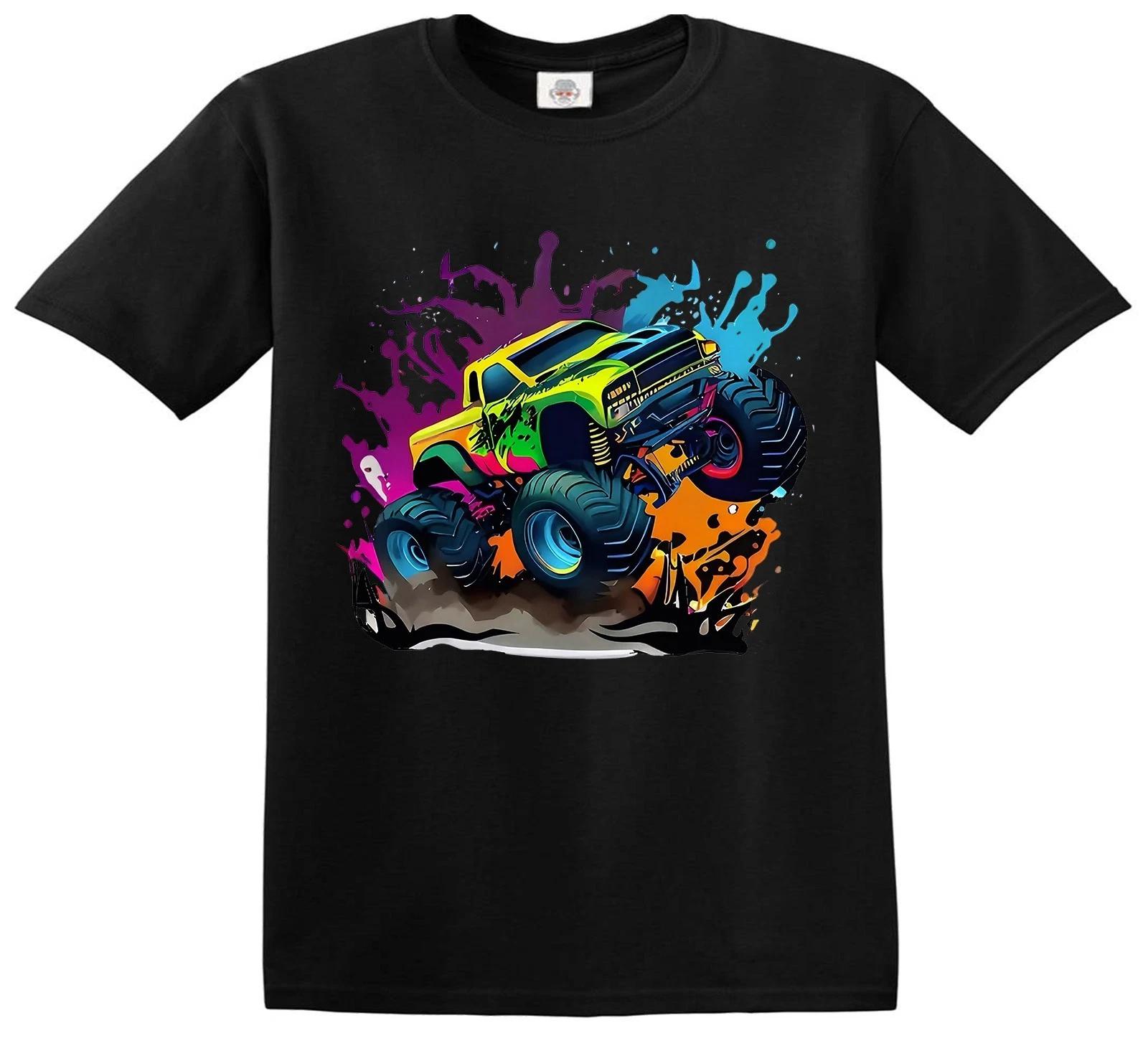Monster Truck Birthday Party Retro Monster T-Shirt Kids Funny Graphic Top Tee 100