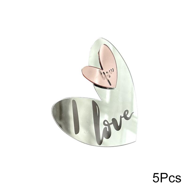 5pcs Acrylic Wedding Party Gift Love You Cupcake Topper Birthday Heart-shape Gold Dessert Decoration Cake Topper