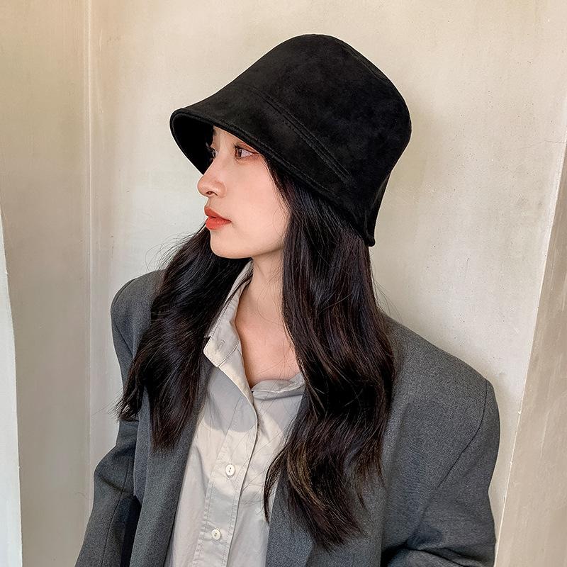 Hat Women's Autumn and Winter Solid Color Suede Fisherman Hat Ins Face Showing Small Bucket Hat Japanese Style Basin Hat for Men