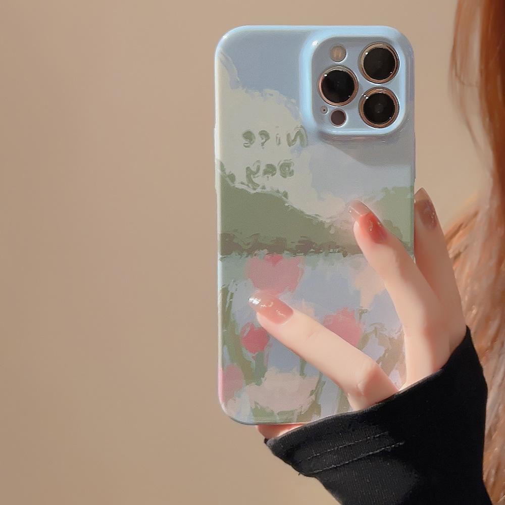 Ins Oil Painting Style 15pro Max Suitable for Iphone13 IPhone Case 11 Premium 12 Film 14 Fresh