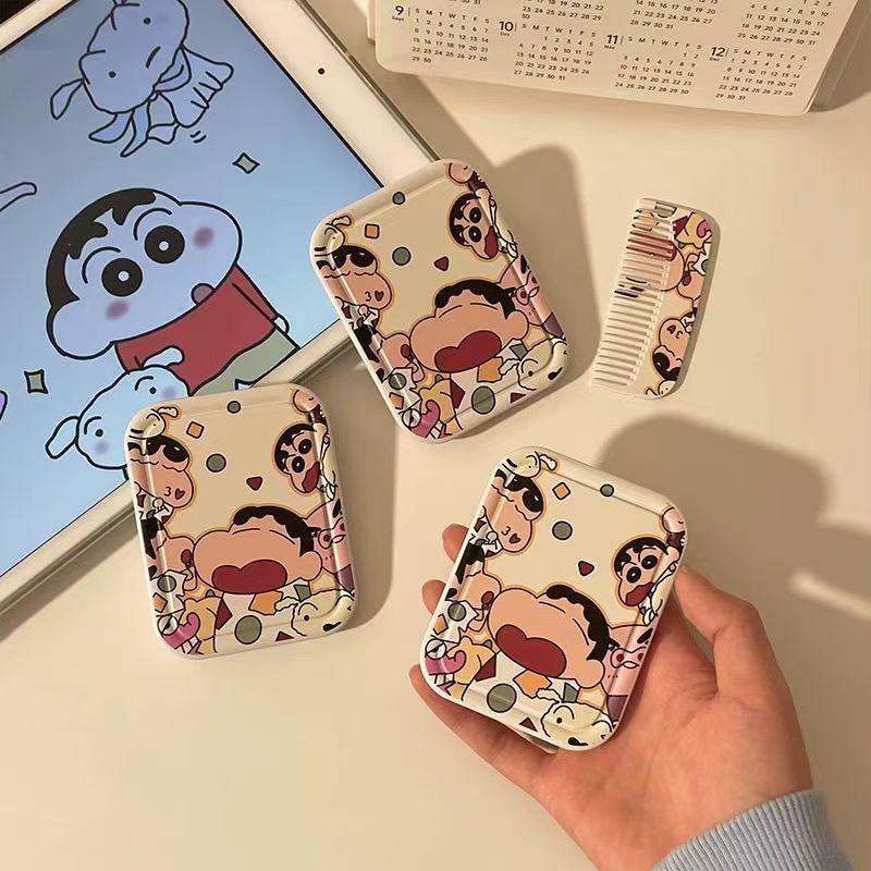 Anime Crayon Shin Chan Handheld Mirror Foldable Mirror Comb Makeup Cute Portable Holiday Girls Cosmetic Mirror Christmas Gifts