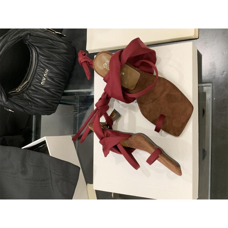 Show Long Legs! Vintage Square Toe Roman Sandals Fairy Summer Wear Sexy Stiletto Cross Strap High Heels