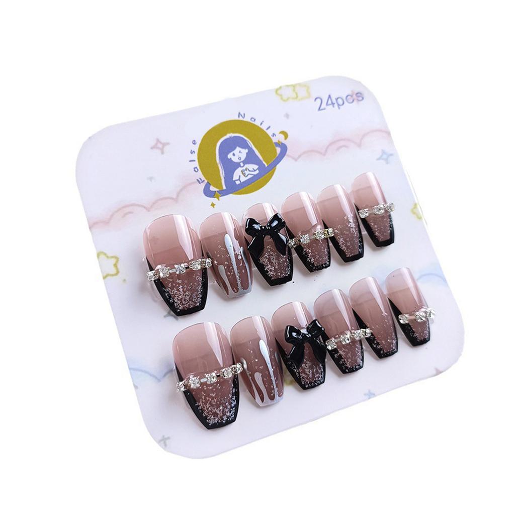 Coffin Press On Nail Glossy Fake Nail Stick On Nails In 12 Sizes 24Pcs French Nails Tips for DIY Nails Art Decorations
