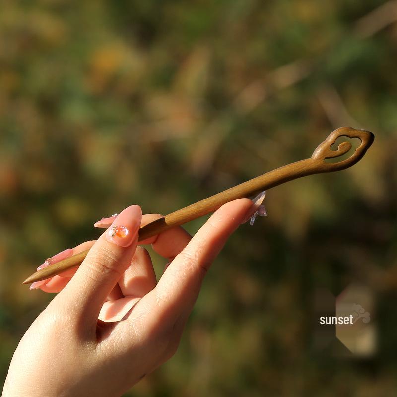 High-End Natural Ebony Wood Hairpin - Extended Chinese Ancient Style Black Hair Bun Accessory