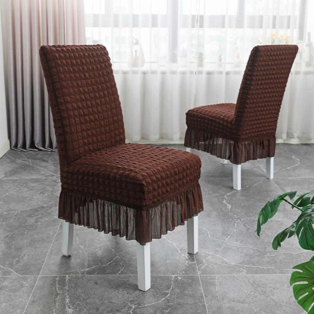 1PC Seersucker Dining Chair Cover Elastic Stretch Chair Slipcover Kitchen Hotel Wedding Banquet кофейный