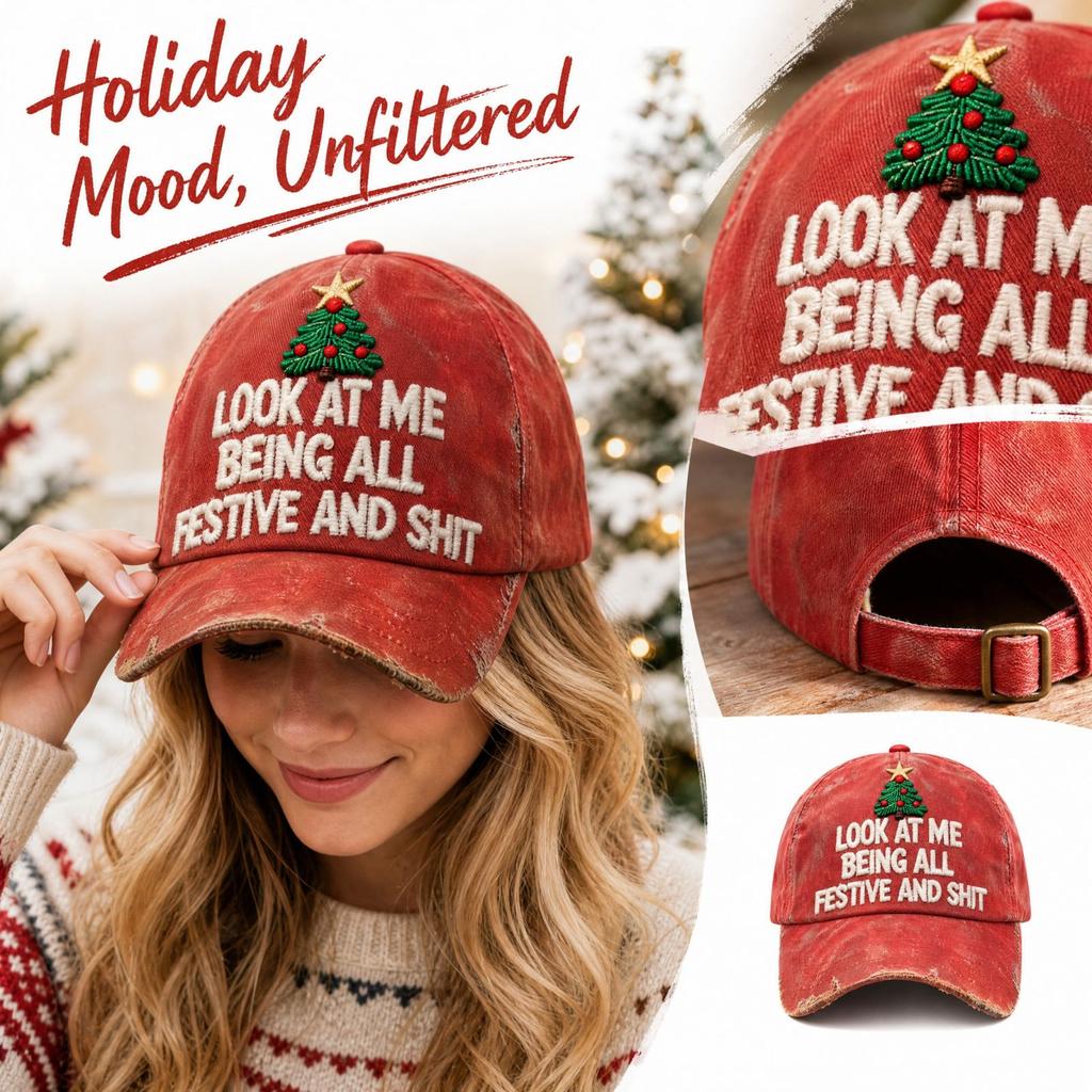 Unisex Christmas Red-Themed Digital Print Curved Baseball