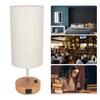 Touch Control Table Lamp Metal and Cloth USB Charging Three Gear LED Nightstand Lamp with Wood Grain Base for Bedroom  