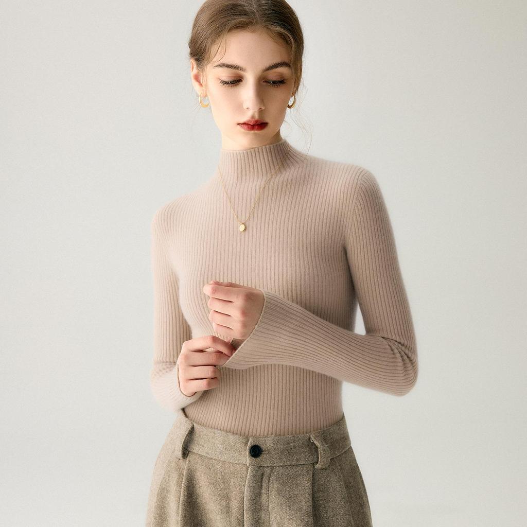 Maglione da donna a collo alto, vestibilità slim, 100% puro cashmere, per Autunno/Inverno