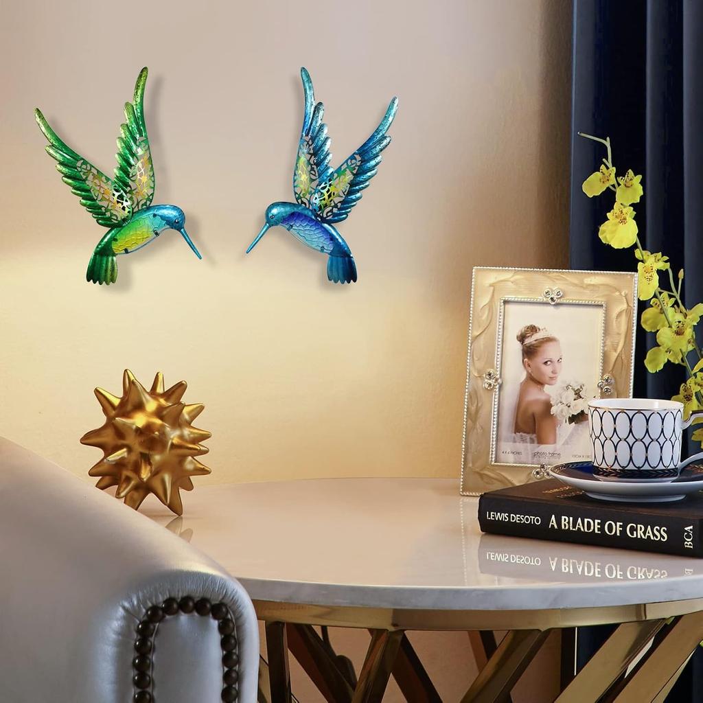 HONGLAND Metal Hummingbird Wall Art 15inch Metal Birds Wall Sculpture Garden Decoration Outdoor Statue Patio Fence Hanging Plaques 2 Pack