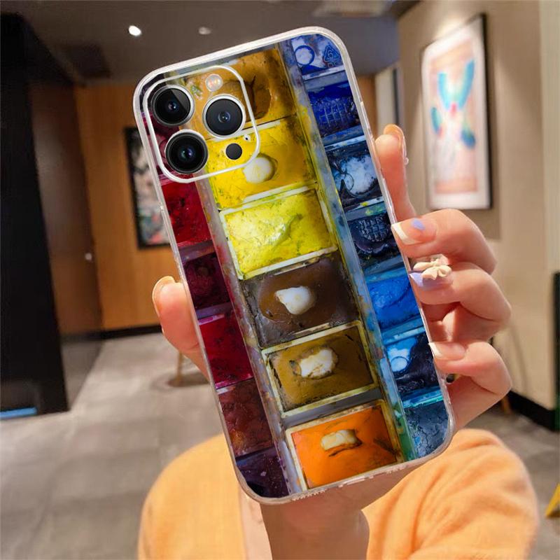 

Phone Case For iphone 16 15 14 Pro Max 16 15 14 13 12 Pro 15 14 Plus Watercolors Paint Palette Painting Box Shell iphone 14Plus