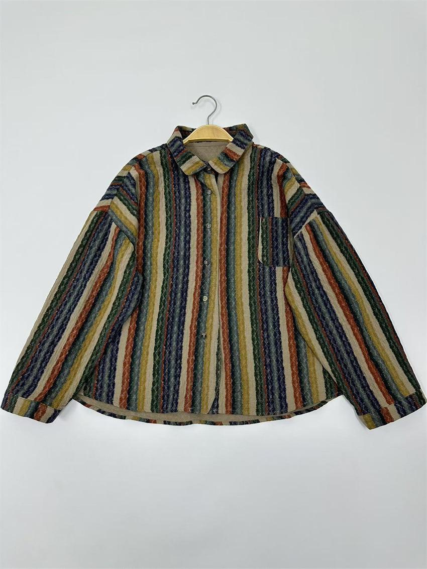 

Johnature Весна Осень Женская Винтажная Полосатая Однобортная Длинная Рукавная Повседневная Рубашка Женский Топ One Size жёлтый