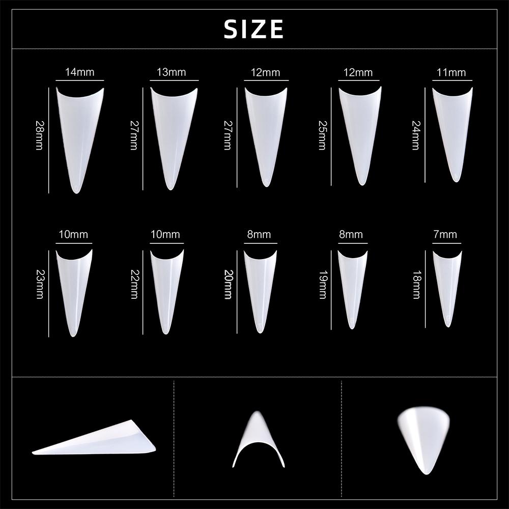 kads Špičaté poloviční krycí špičky na nehty Nail Art White Nature Clear 500ks 10 velikostí Nástroje na prodloužení manikúry na falešné nehty