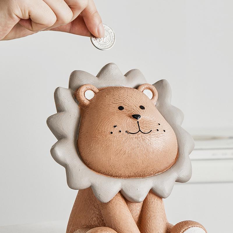 Lion Piggy Bank Money Box Gray Brown Sitting Piggy Bank Lovely Saving Pot For Kids Birthday Gift Money Saving Box Home Decor