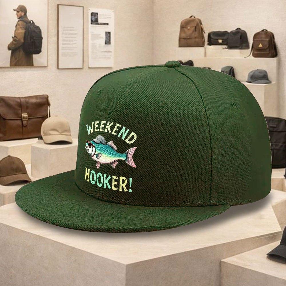Weekend Hooker Fishing Graphic Flat Brim Baseball Cap Polyester Snapback Hat Casual Unisex Adult Teen Outdoor