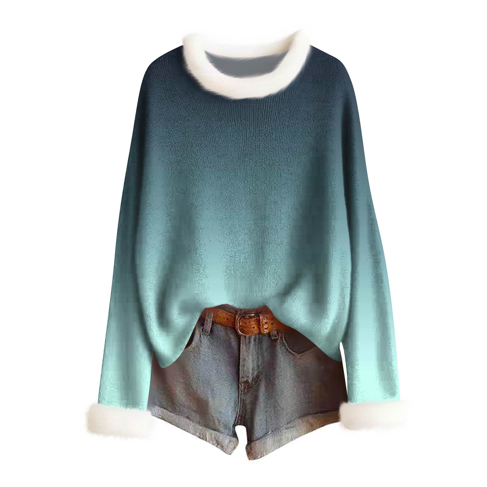 

Женский модный свитер с принтом и шерстяным воротником, повседневный вязаный пуловер с длинными рукавами S