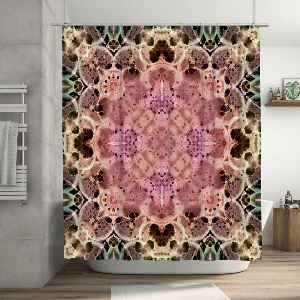 Decorative Shower Curtain Watercolor Floral Pattern Pink Green White Black Bath Room Decor Fabric Shower Curtains Set Customizab
