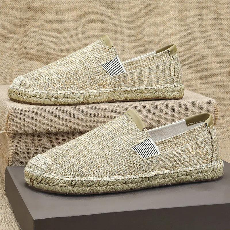 2025New Men Linen Casual Shoes Women Handmade Weaving Fisherman Shoes Casual Flat Espadrilles Driving Shoes Big Size