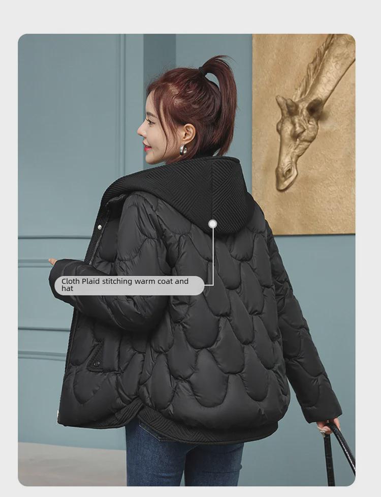 Women's Short Style Hooded Two-Piece Down Cotton Jacket with Corrugated Edges - New Year Trend