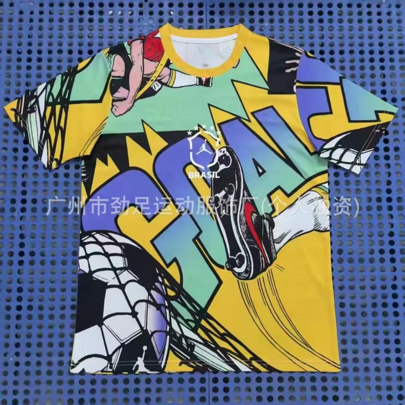 Maglia da Calcio Casa Trasferta Nazionale Brasiliana Neymar 10 Stampa Corona Edizione Fan Manica Corta