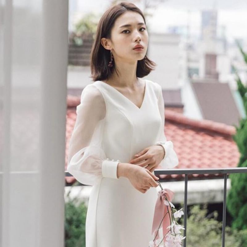 White Wedding Dress for Overseas Long Long Length [88flix] Weddings, Sleeves, (L)