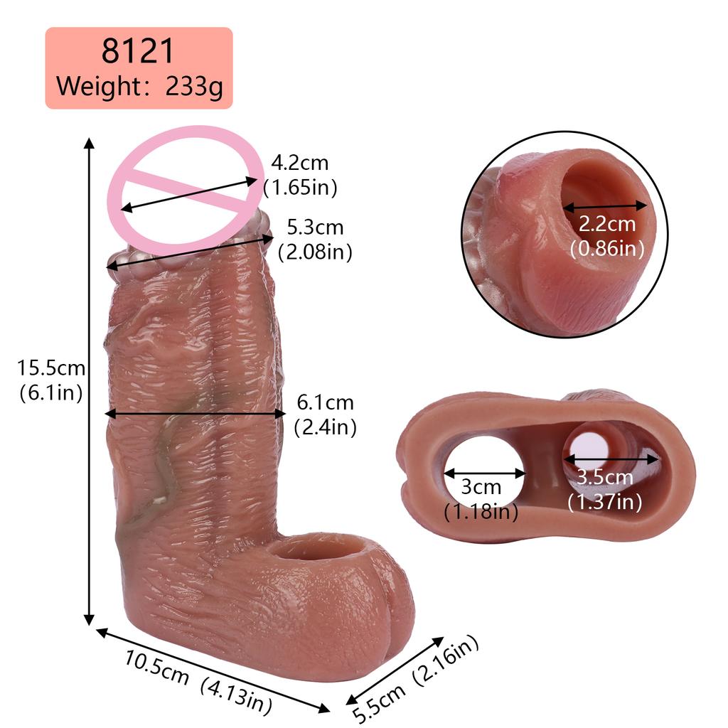 Male Dildo Sleeve Silicone Penis Sleeve with Cock Ring, Realistic Penis Enlarger Sleeve Men Penis Cover,Prolong Ejaculati (Skin)