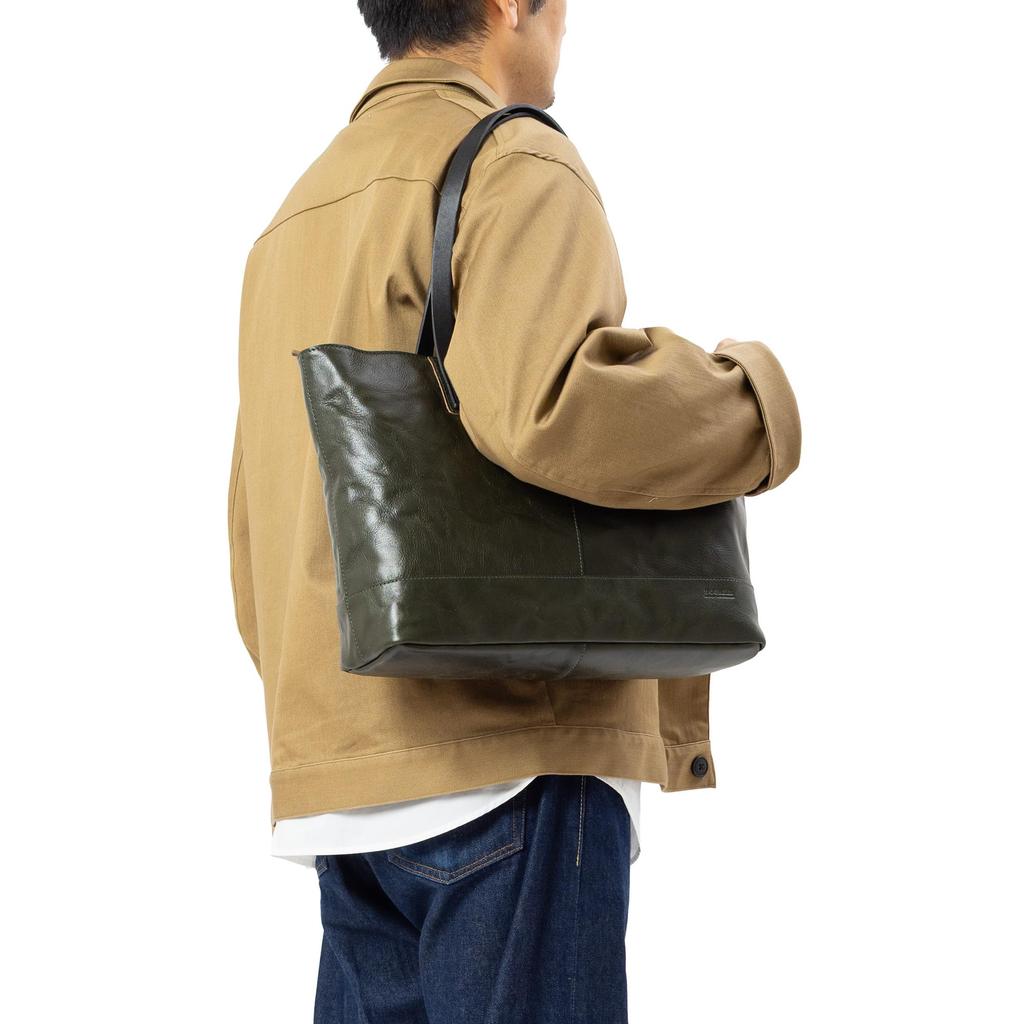 Genuine Leather Tote A4 Cowhide [Doubles] Bag, Compatible, Hand-Treated ANX-1427 (Green)