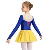 Girls Princess Costume Mesh Patchwork Long Sleeve Sparkly Rhinestones Lace Decor Contrast Color Dress