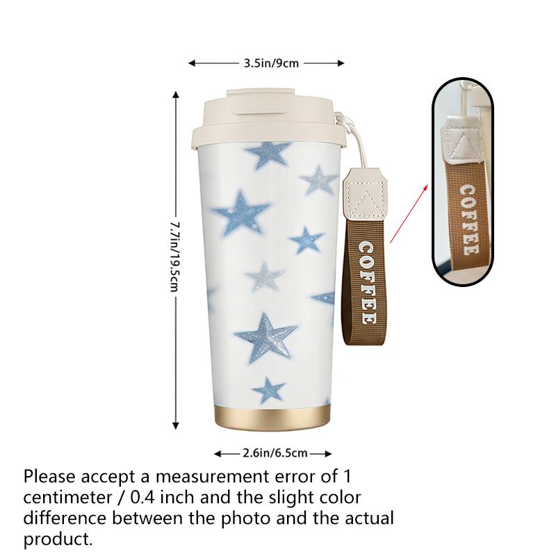 532ml Coffee Mug Glitter Star Motif Commuter Coffee Cup Car Handy Cup Flip Sip Coffee Mug Stainless Steel Coffee Thermos