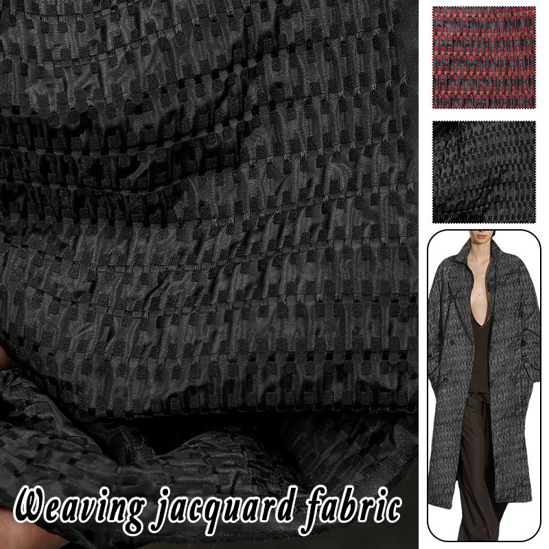 Retro Red And Black Particle Woven Plaid Jacquard Fabric 3D Texture Silhouette Creative Diy Fashion Garment Designer Fabric