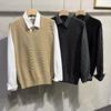 Herren Herbst Preppy Patchwork Zweiteiliges Pullover-Hemd - Langarm Britischer Stil Strickweste