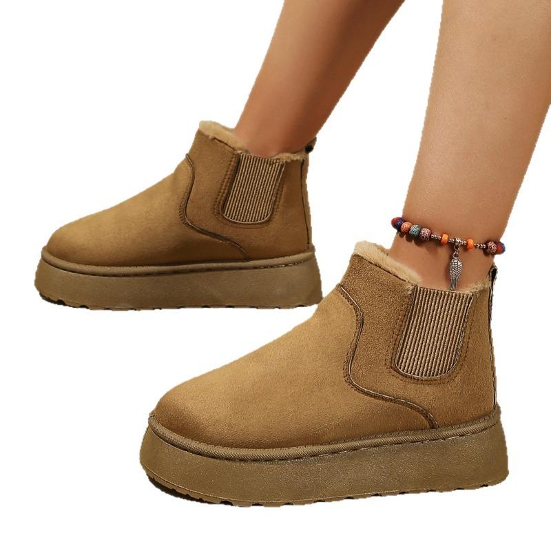 Damen Schneestiefel in Überweite, Plateau-Stiefeletten mit elastischem Schaft, Winter-Knöchelstiefel für Damen in Unifarbe
